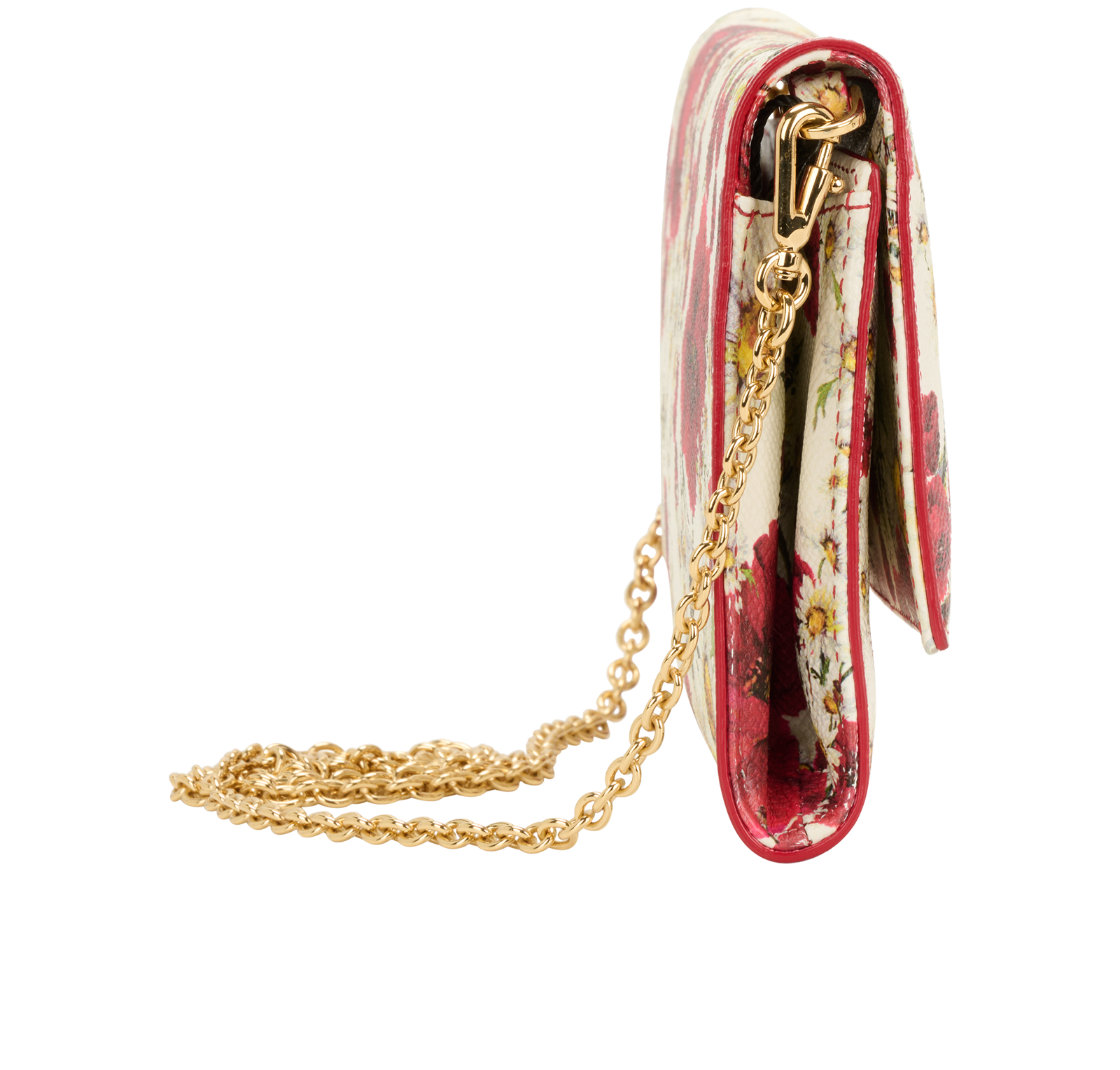 Floral Print Wallet on Chain, &pound;250, Handbags, Red/White, Leather, Side view